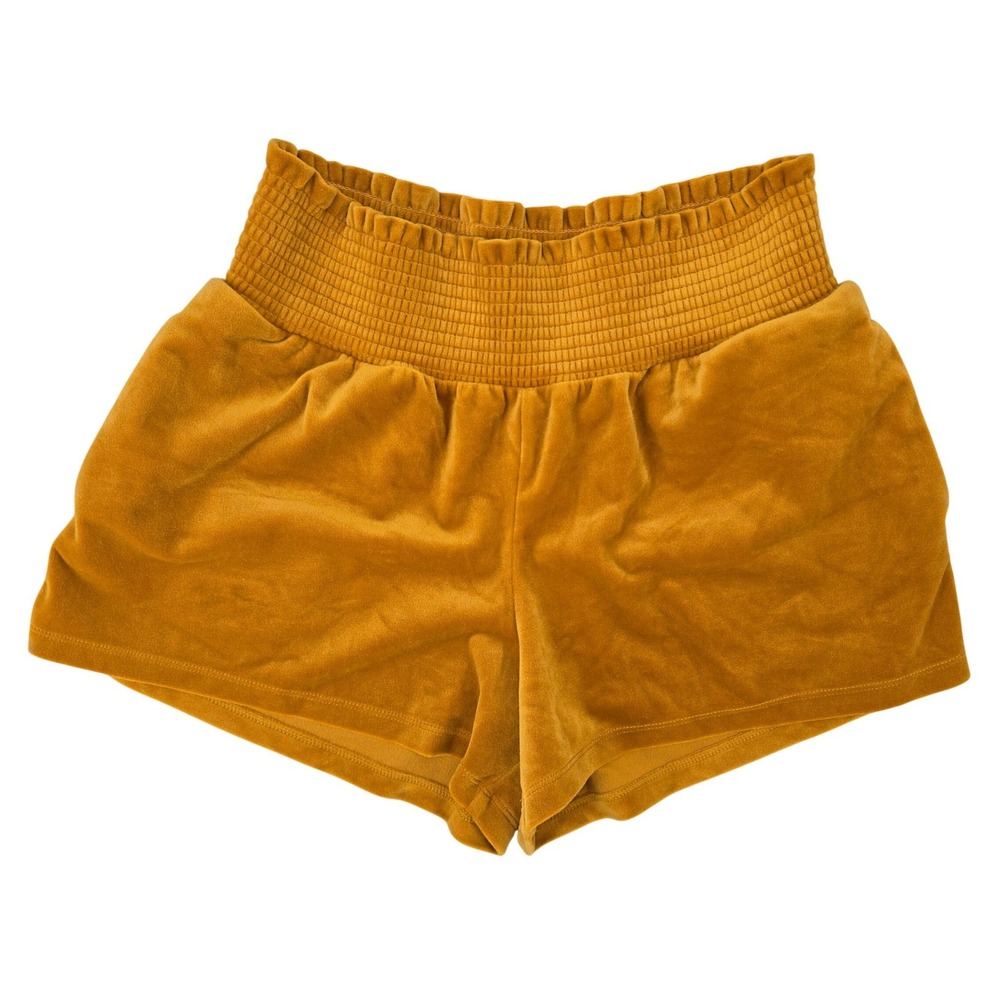 Old Navy XS‎ Velvet High Rise Boxer Shorts Womens Mustard Yellow Smocked Lounge
